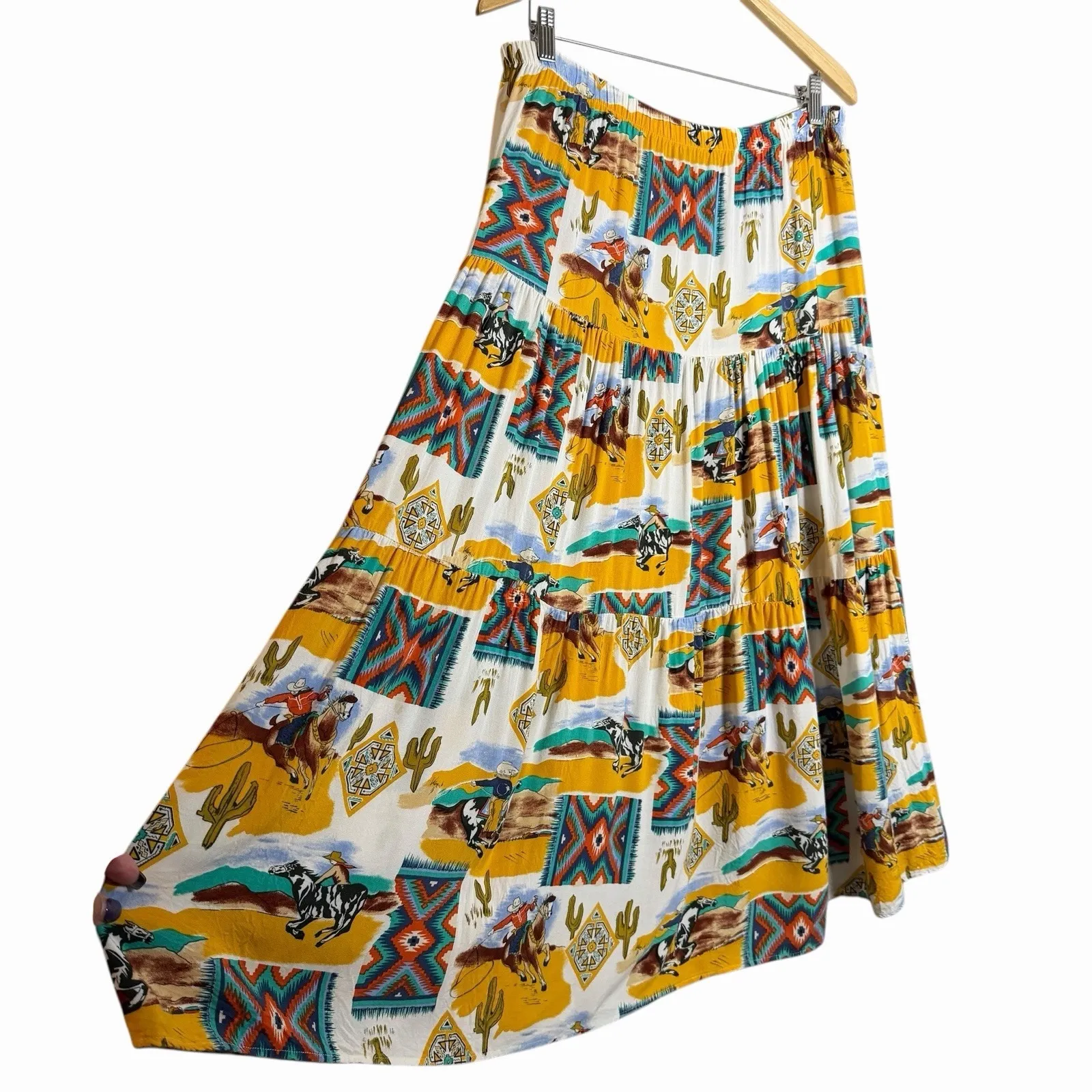 VTG Options Melrose Western Tiered Maxi Skirt Cowgirl Rodeo Southwest Print L Size L - Image 4