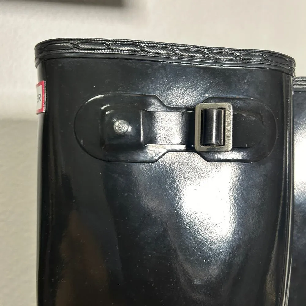 Hunter Original Tall Gloss Rain Boots Black Classic Black Women's Size 8 - Image 11