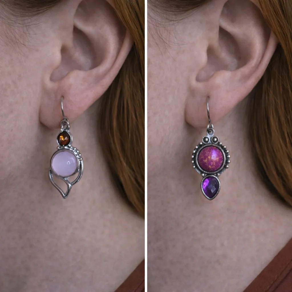 Boutique Elegant Silver and Purple Earrings - Image 2