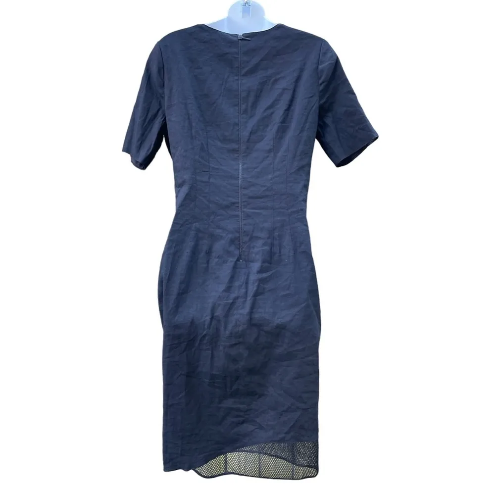 Elie Tahari Black Linen Exposed Zipper Mesh Short Sleeve Shift Dress - Image 2