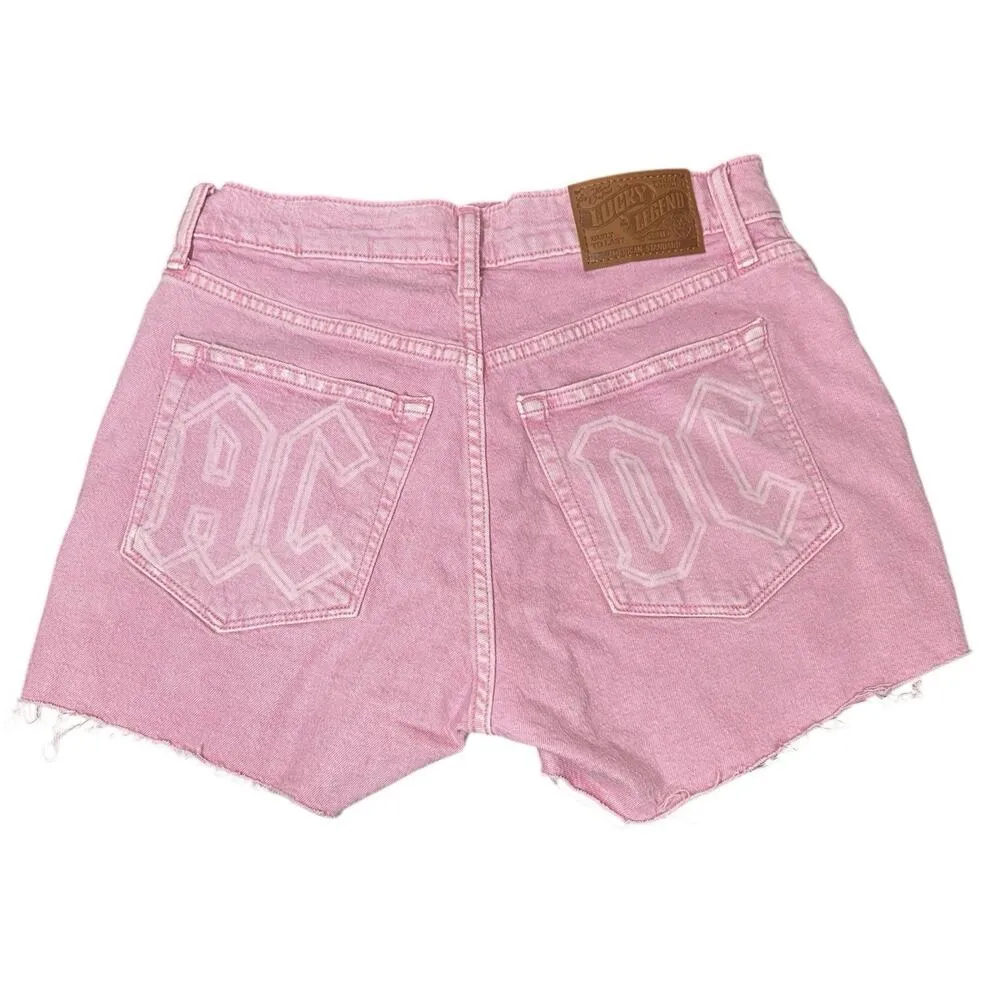 Lucky Brand AC DC Womens High Rise Mom Pink Denim Jean Shorts Rock & Roll 2/26 - Image 8