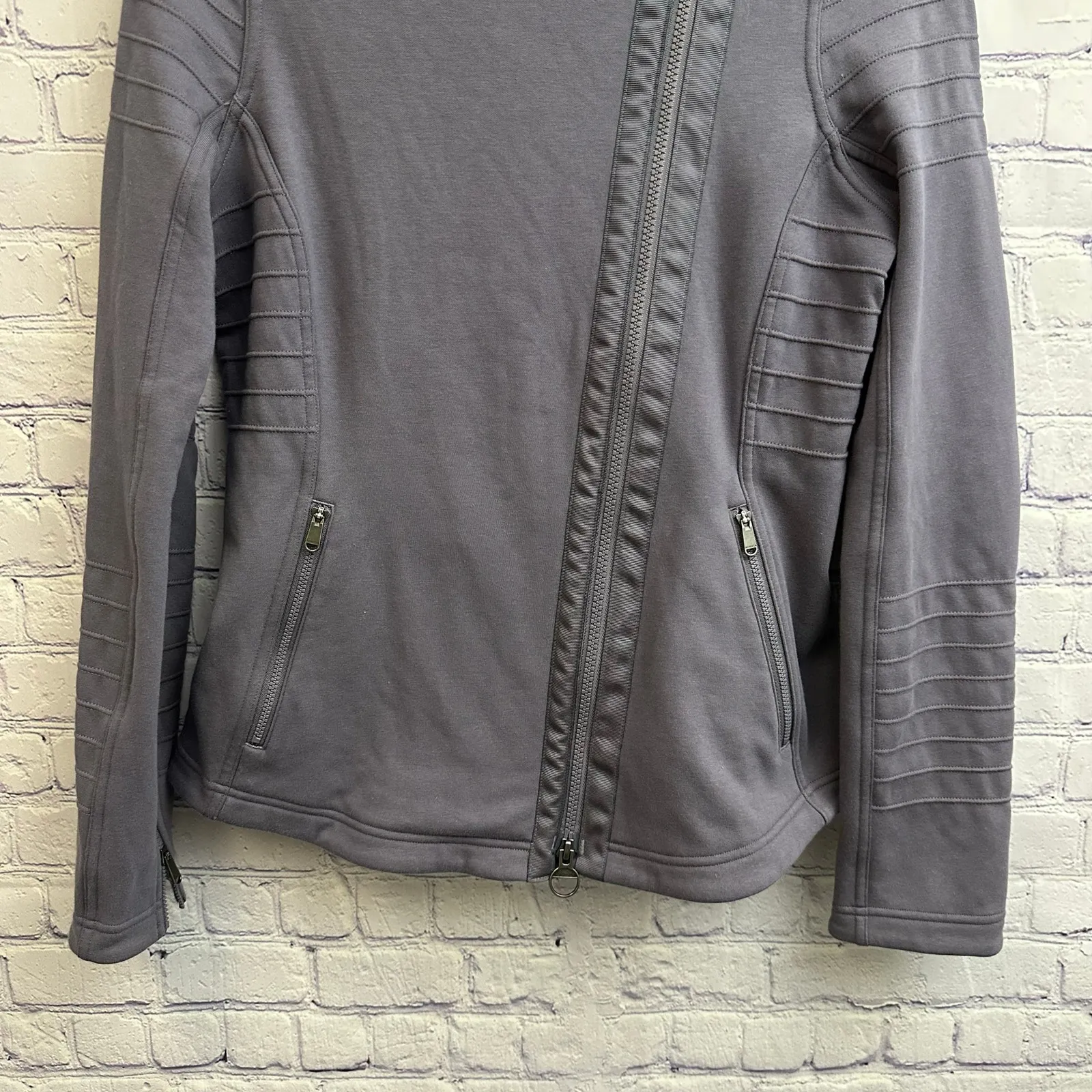 Athleta Moto Jacket Small Purple Asymmetric Full Zip Long Sleeve Textured Soft - Image 3