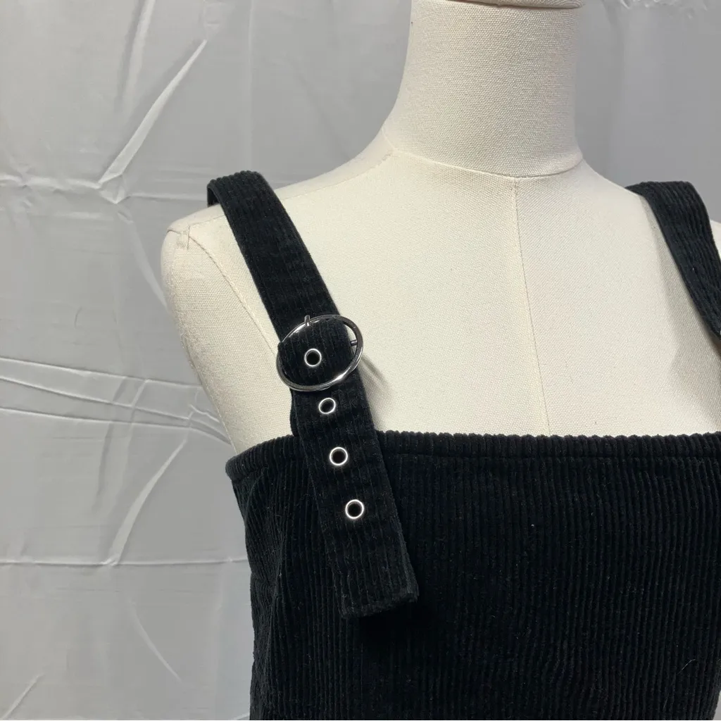 Forever 21 Corduroy Overall Mini Dress‎ Juniors Size M Black Steampunk Goth Punk - Image 3