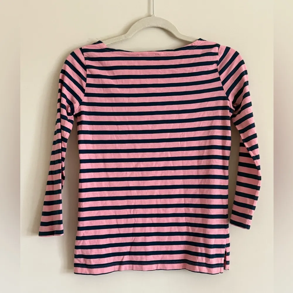 J Crew Pink and Blue Striped Boatneck 3/4 Sleeves Womens Shirt XXS - Image 4