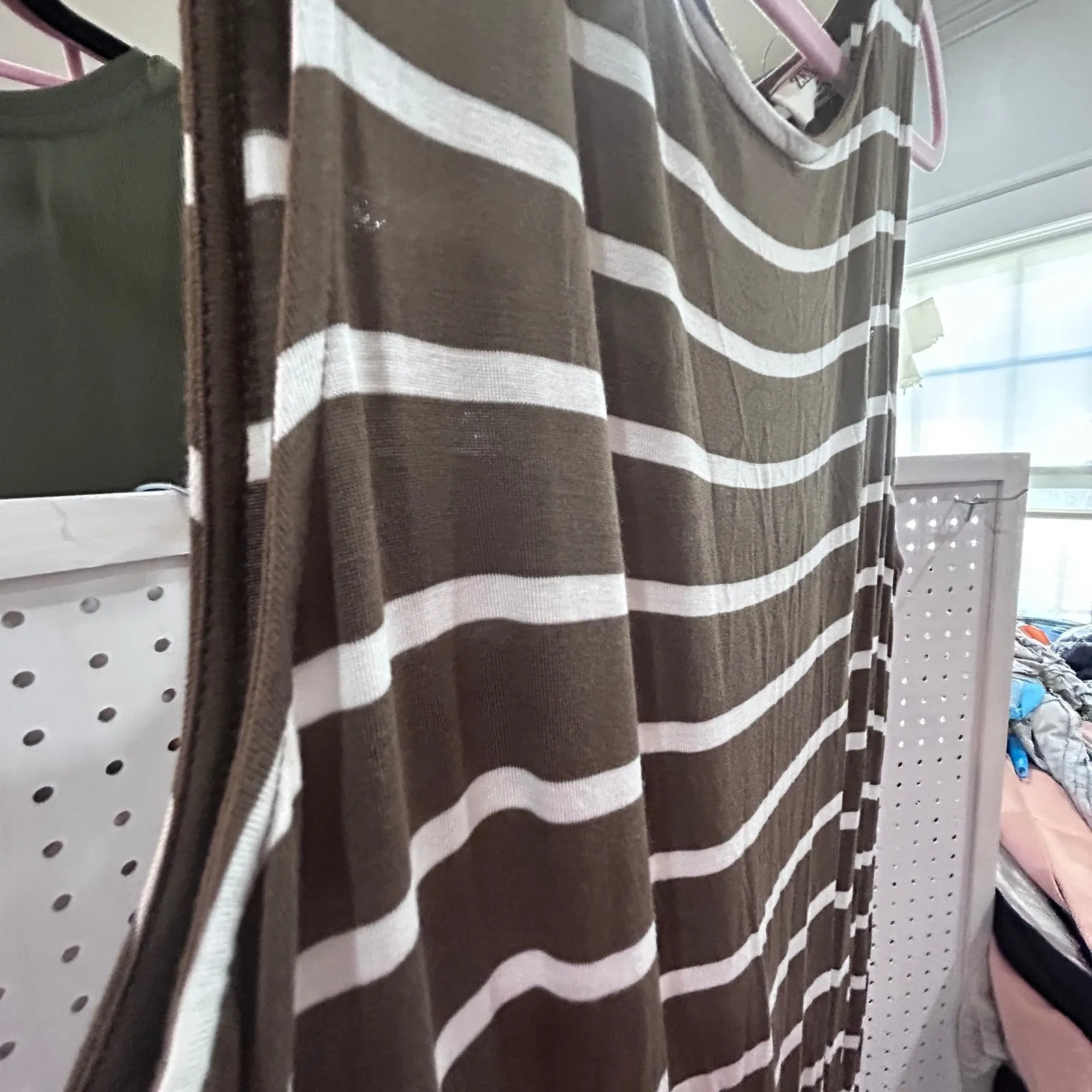 Zenana Olive Green White Stripe Jumpsuit Wide Leg Tie Back XL - Image 4