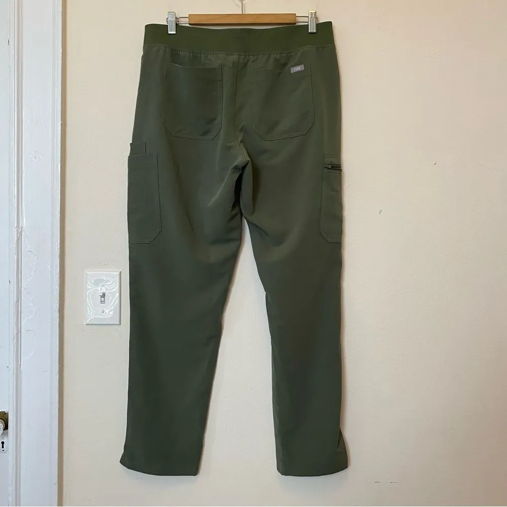 FIGS Yola Skinny Fit Straight Leg 11-Pocket Scrub Pants Moss  Green/Orange Large - Image 11