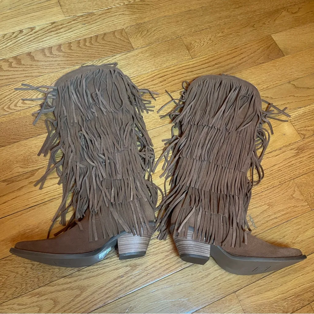 DINGO New Wild Child Suede Fringe Tall Western Boots SZ 7.5M Brown Women Cowgirl - Image 4