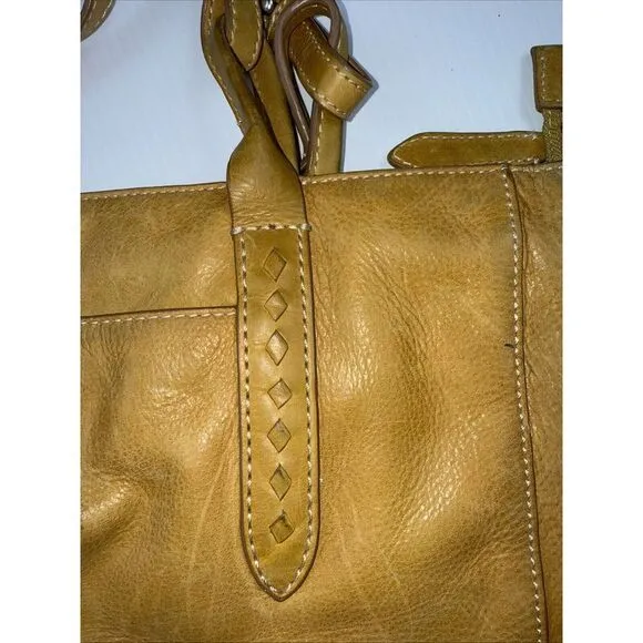 Frye Melissa Leather  Mustard Tote Bag‎ Cognac Large Shoulder Handbag W Stain - Image 13