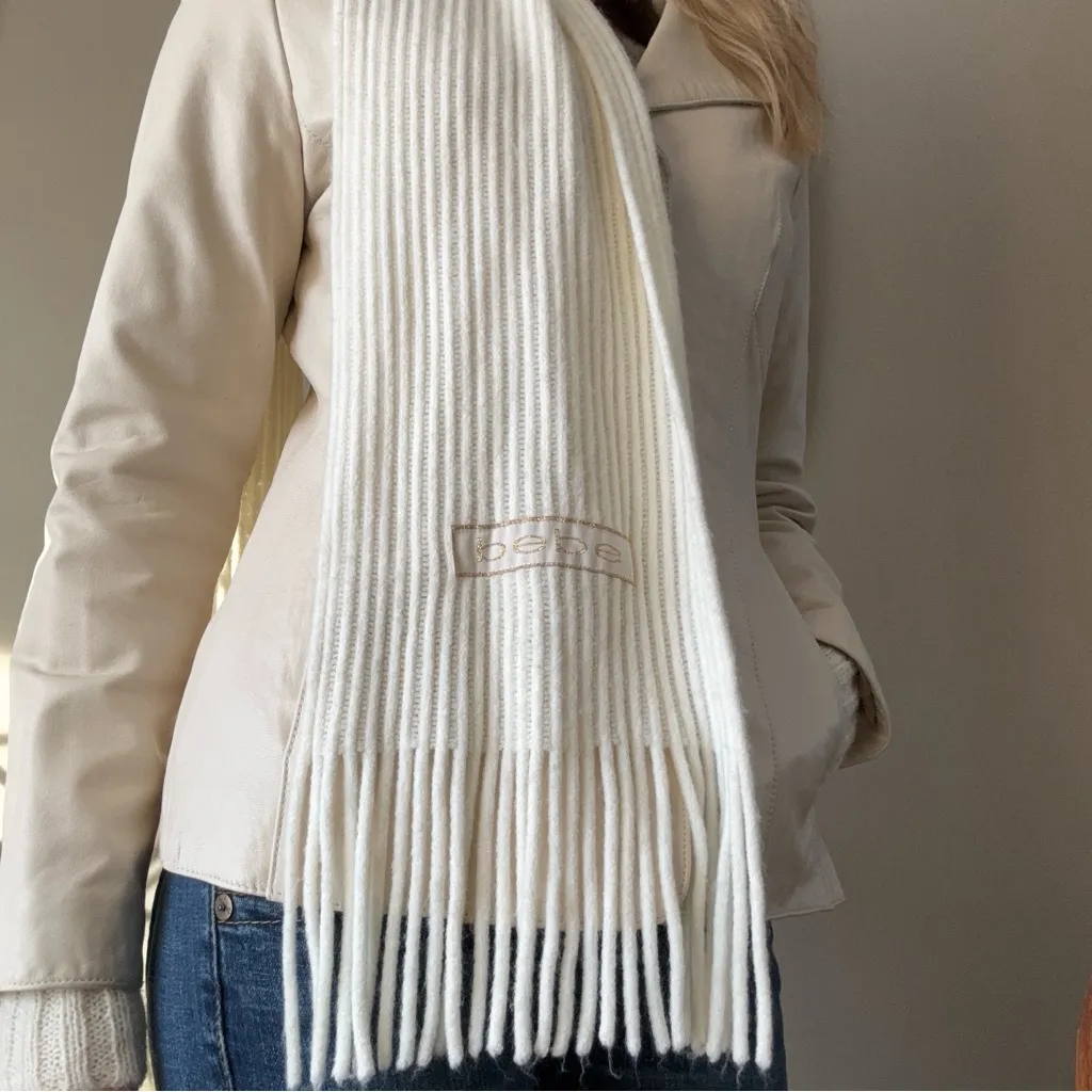 Bebe Cream Ribbed Knit Scarf - Image 5