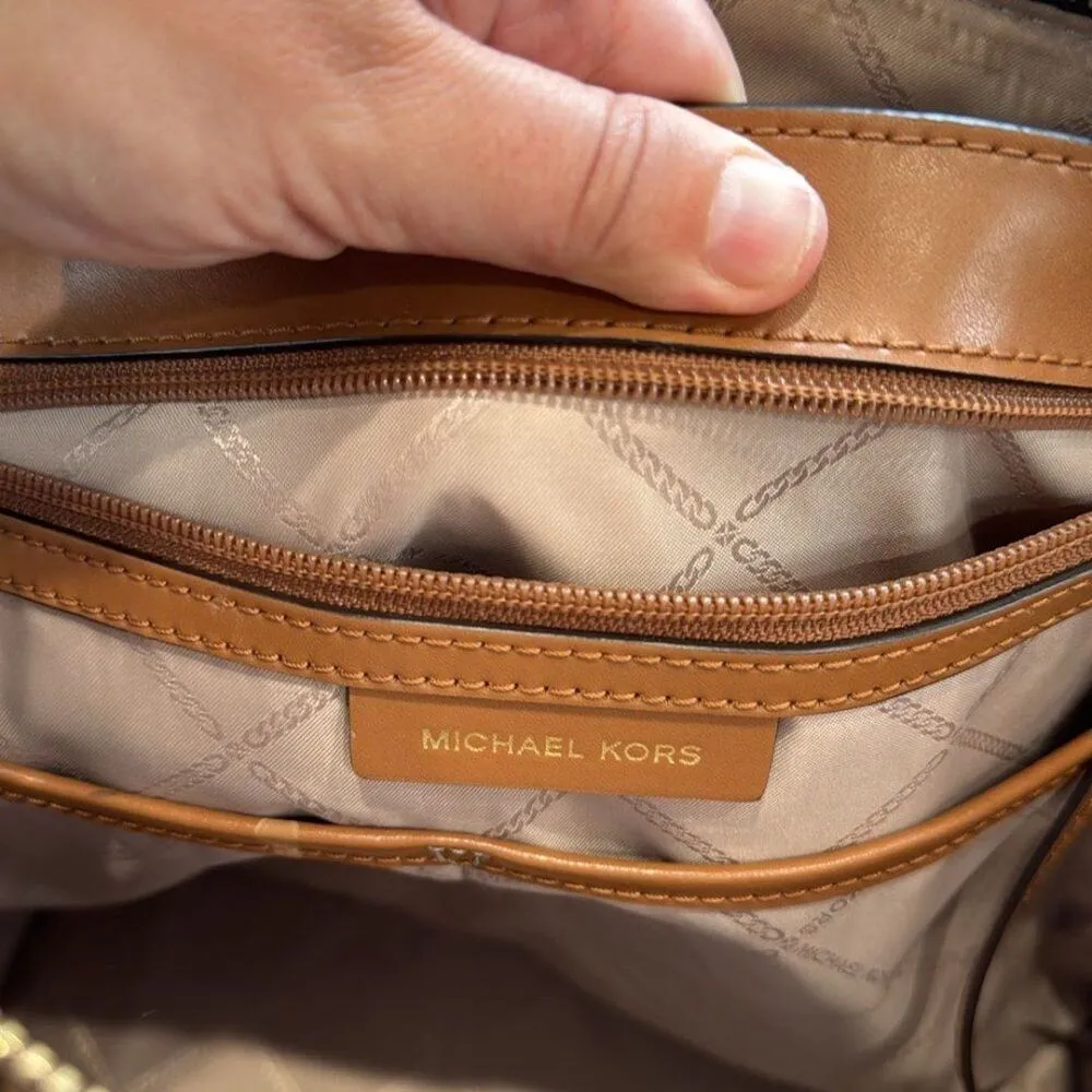 Michael Kors Women’s Brown MK Print Sullivan Large Logo Top-Zip Tote Bag Purse - Image 11