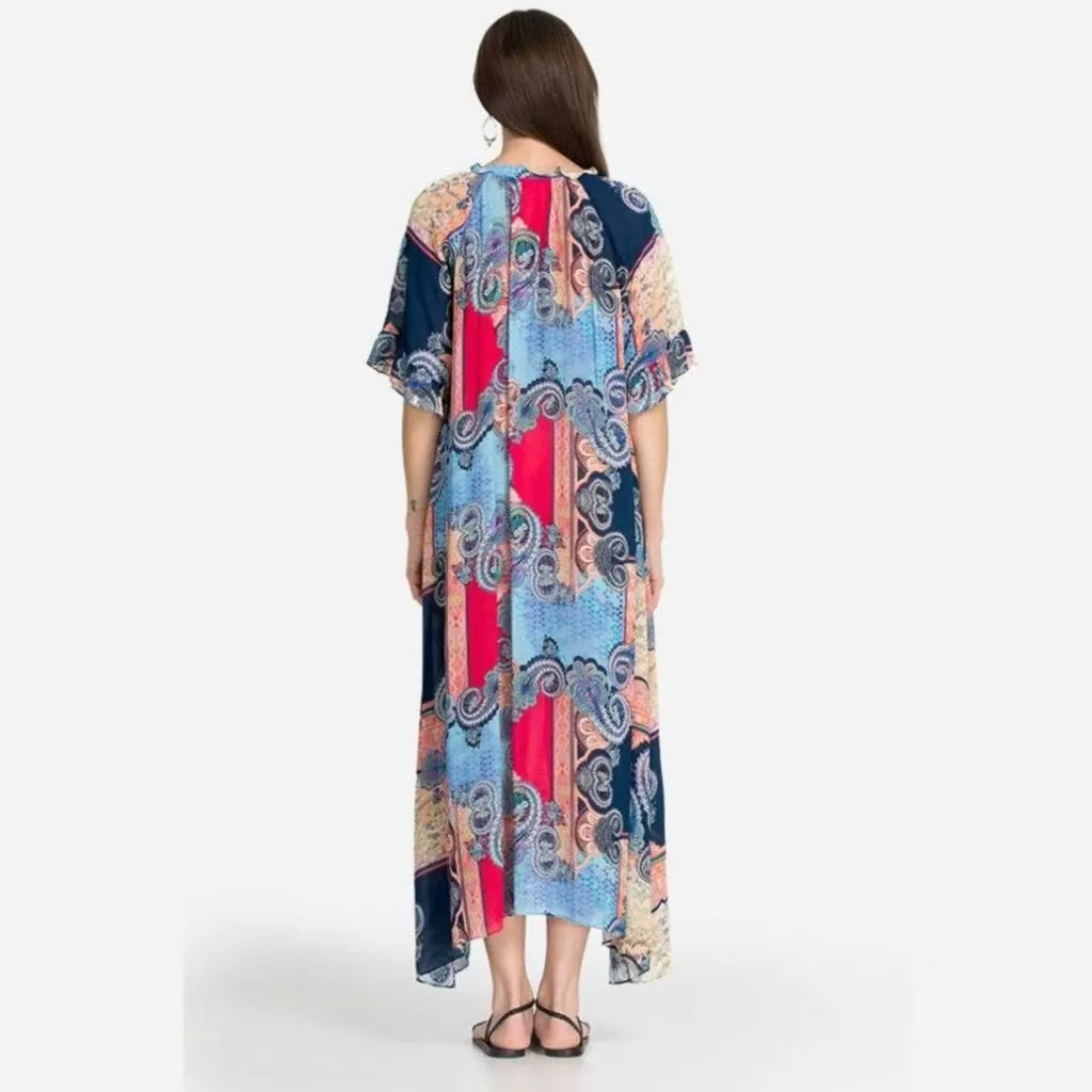 $345 NWOT JOHNNY WAS Beads Multicolor Paisley Kaftan Chiffon Maxi Dress Size XS - Image 3
