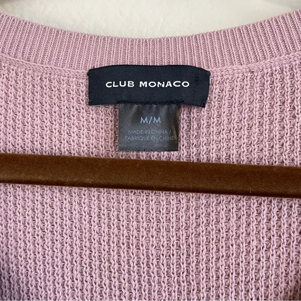 Club Monaco Waffle Scoop Neck Wool Blend Crop Sweater Top Mauve Pink Size M - Image 3