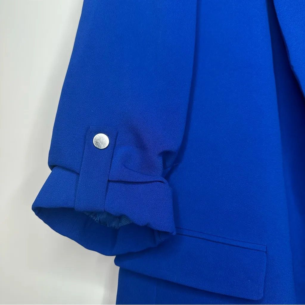 ZARA  Cobalt Blue Oversized Roll Sleeve Open Front Blazer Size Small - Image 4