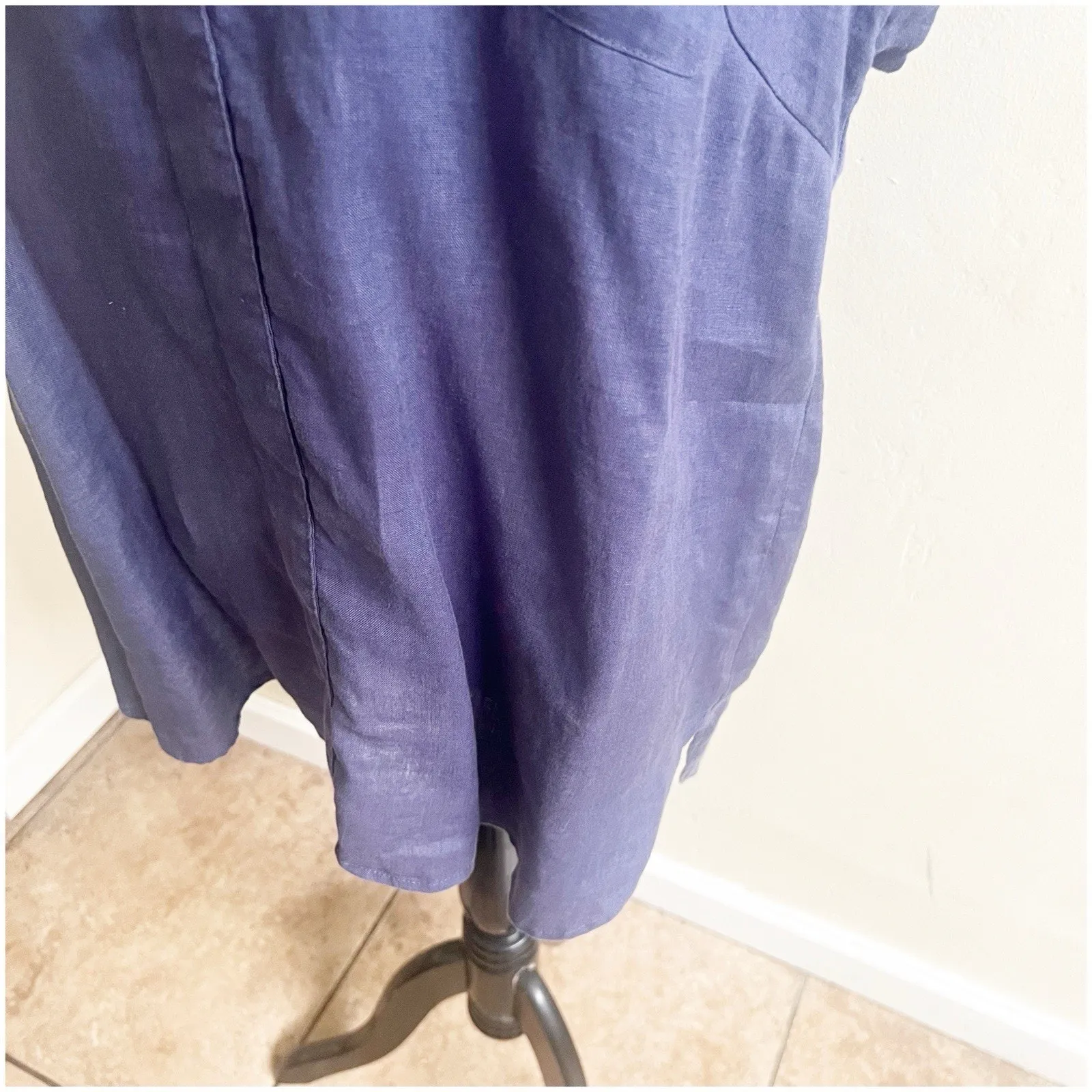 Ellen Tracy Popover Linen Tunic Size XL Indigo Short Sleeve Collared Beachy - Image 7