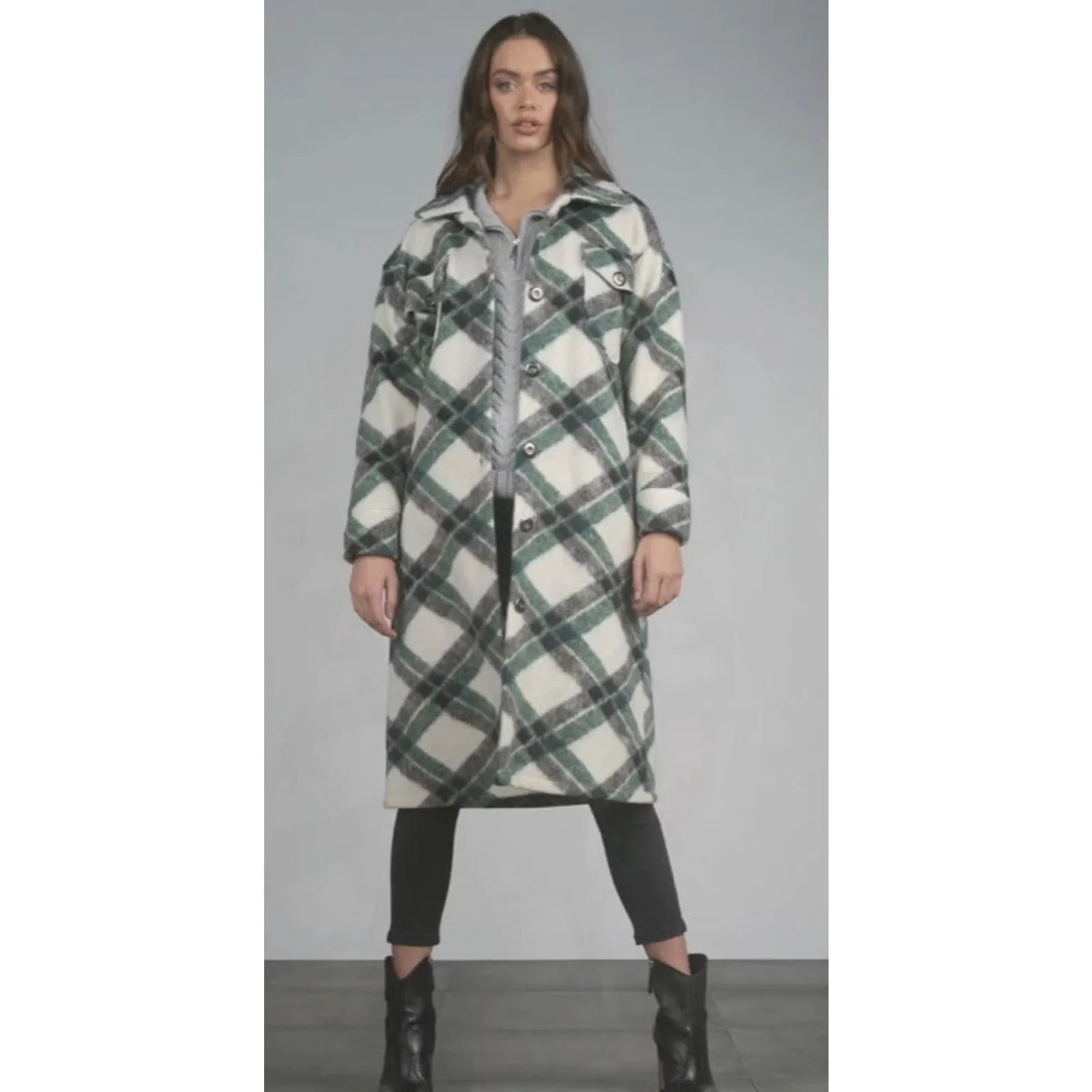 Elan Oversized Green Plaid Shirt Jacket - Image 5