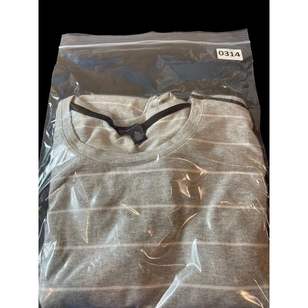 Tommy Hilfiger Y2K Grey Cotton Striped Pullover 3/4 Sleeve H Logo Top XL - Image 9