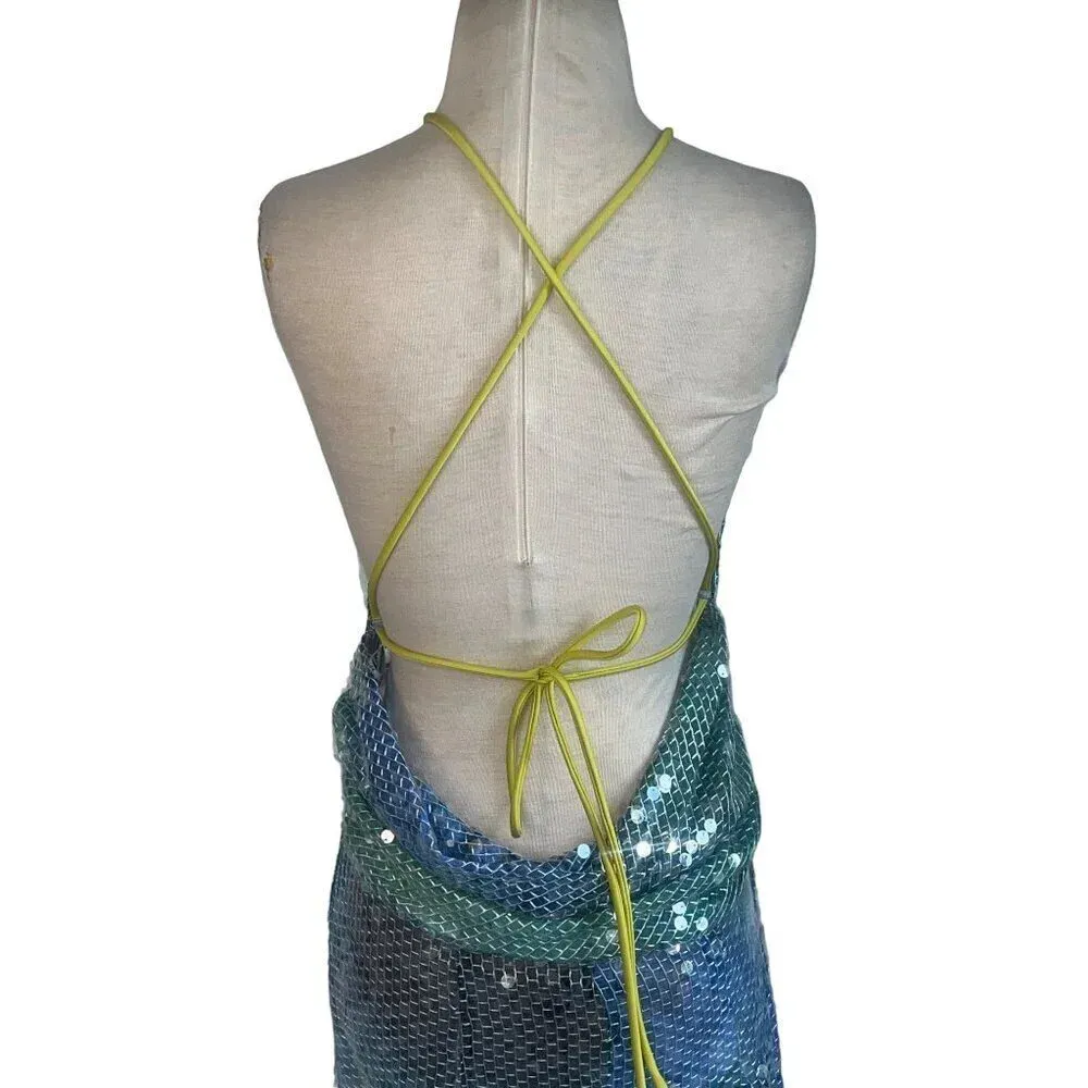 ILA Mer Sequin Maxi Dress in Blue 38 New Womens Long Formal Mosaic Gown Size undefined - Image 8