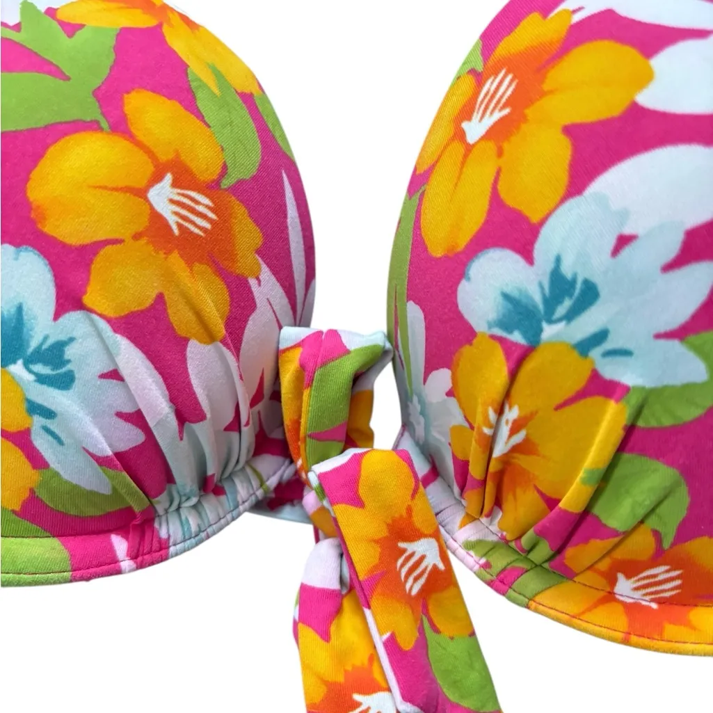 Hollister Push Up Bikini Sz M Hawaiian Floral Pink White Cheeky Bottom Underwire - Image 2