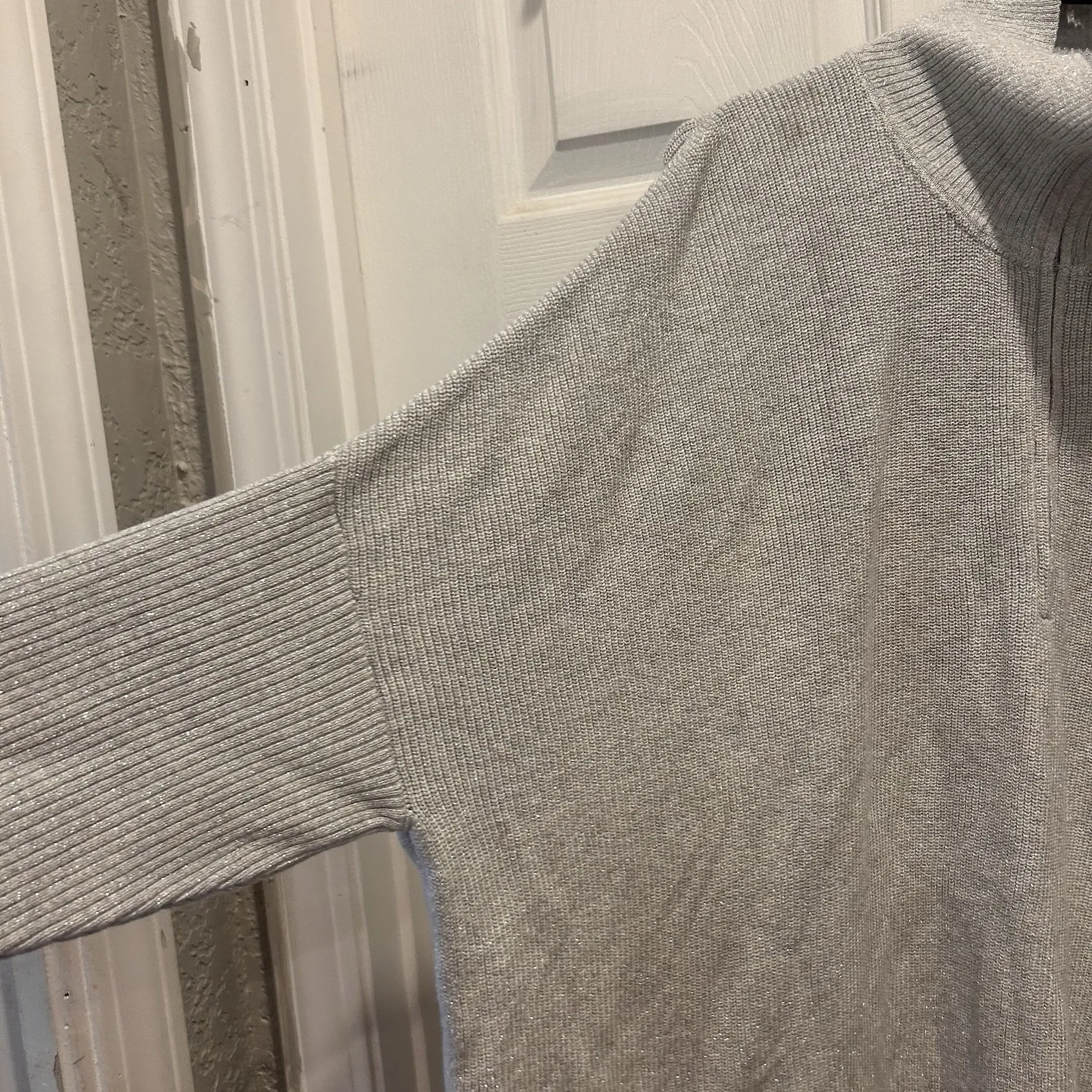 Tommy Bahama Bonita Sweater Women L/XL Pearl Gray Shimmer Poncho 1/4 Zip Coastal - Image 2