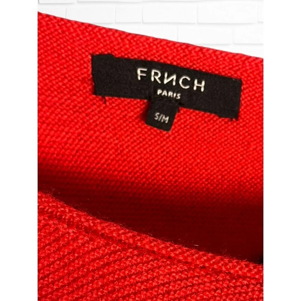 FRNCH Women's S/M Boatneck Pullover Sweater Red Orange Textured Wool Blend Basic - Image 3