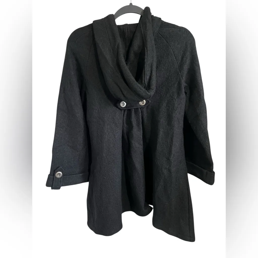 For Cynthia Black Button-Up Hooded Jacket - Image 2