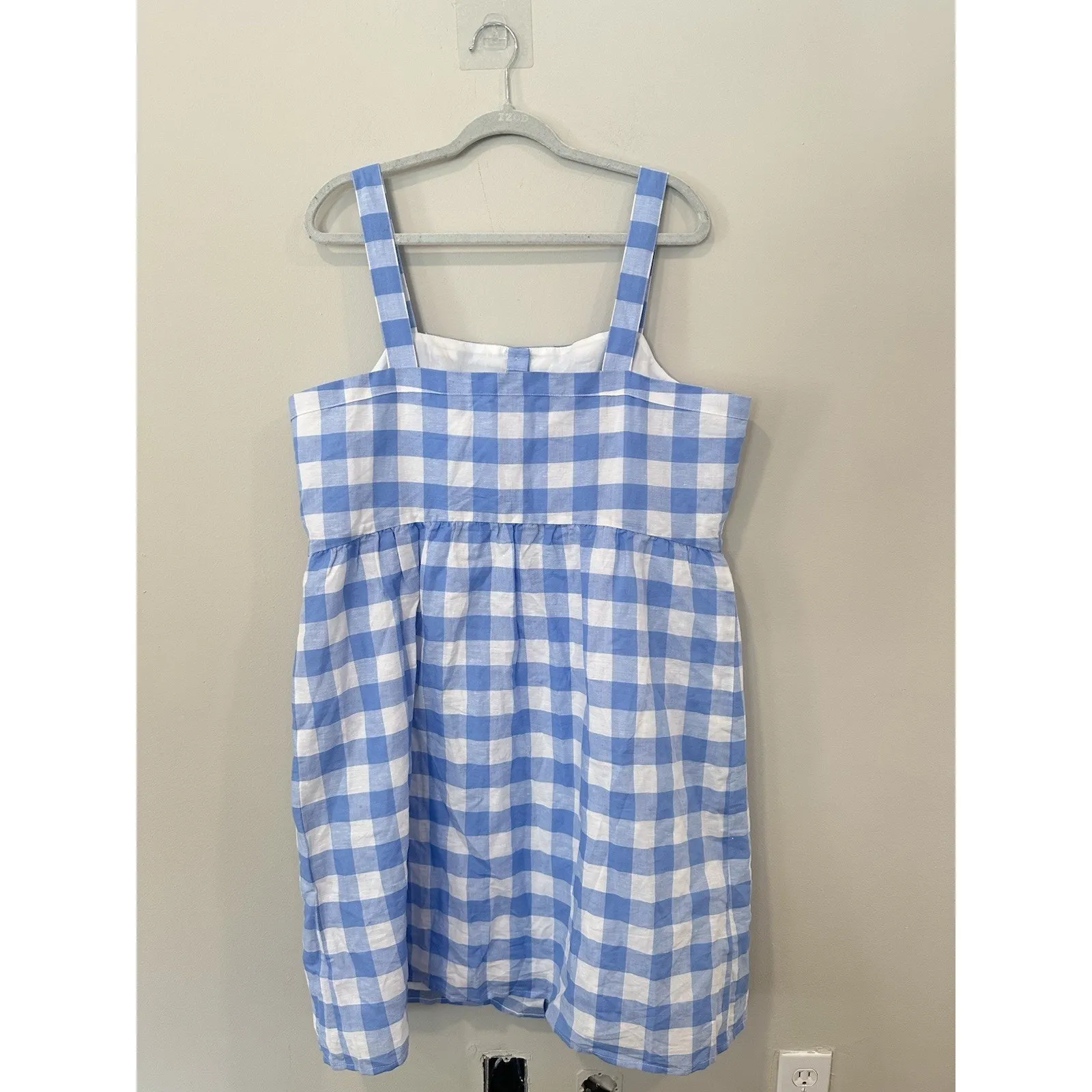 NWT J. Crew Womens Dress Blue White Gingham Print Button Front Linen SZ 18 2119 - Image 6