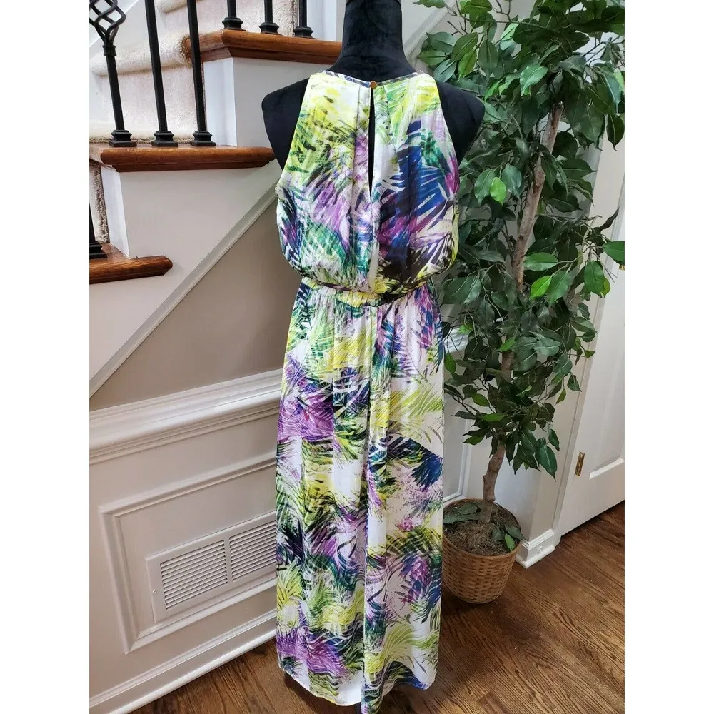 Jennifer Lopez Women's Multicolor Polyester Round Neck Sleeveless Maxi Dress M - Image 8