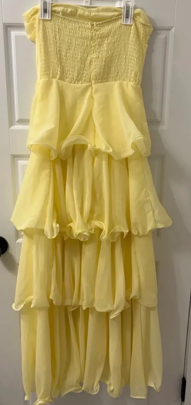 yellow strapless maxi tiered ruffle dress - Image 2