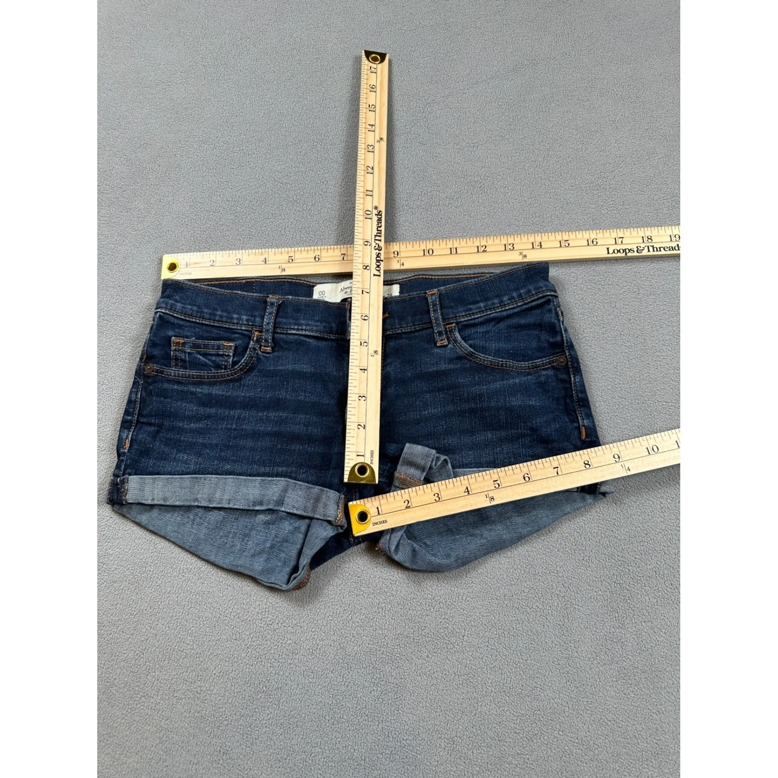 Abercrombie and Fitch Jean Cuffed Shorts Women 00 24W Blue Dark Wash Low R Denim - Image 4