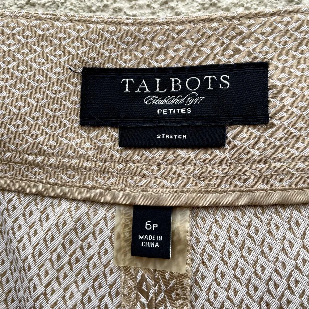 Talbots Jacquard Diamond Slacks 6P Gold Tan Ivory White - Image 8