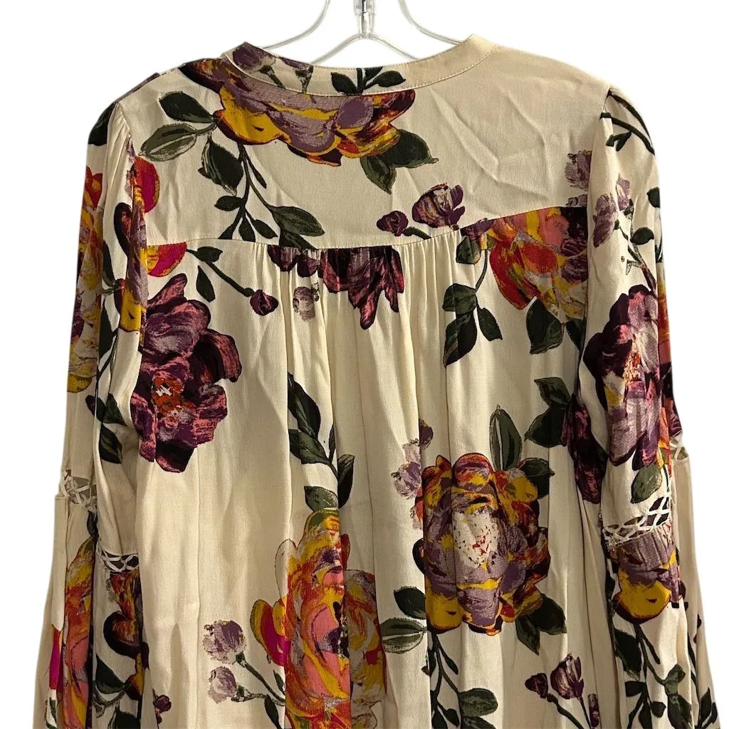 Oddy Women's S Floral Boho Blouse Ivory Multicolor Cold Shoulder Purple - Image 10