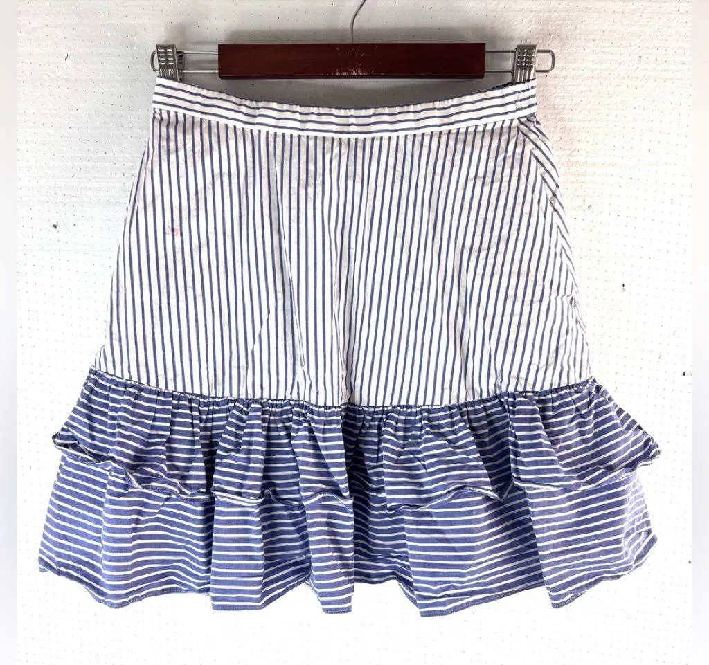 J. Crew 2 Layered Ruffle Lined Blue and White Striped Pocketed Mini Skirt - Image 7