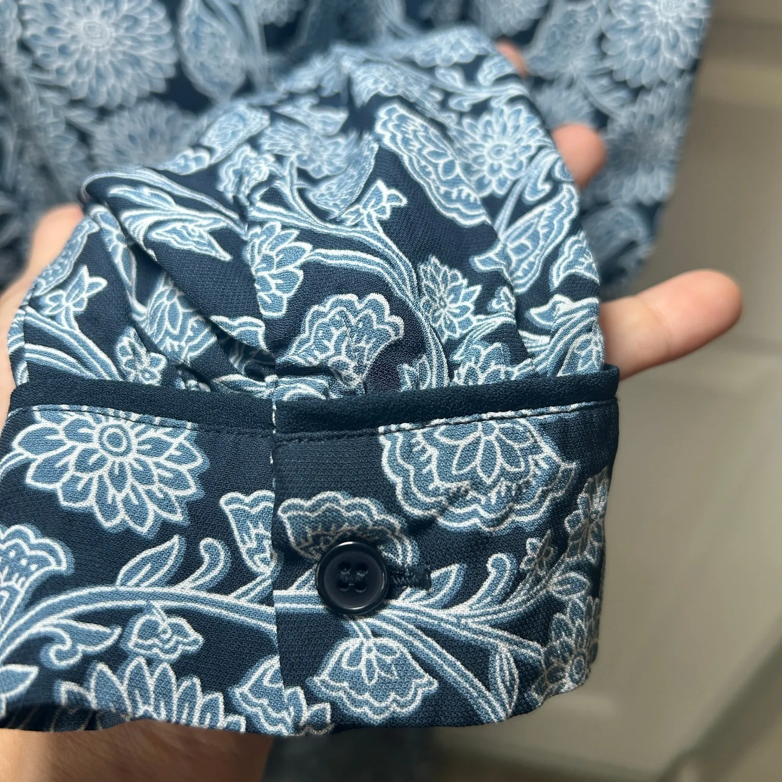 REISS Trina Blue Floral Print Midi Dress Size 10 Long‎ Sleeve Modest Button Down - Image 8