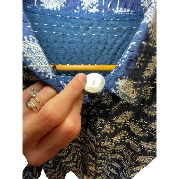 Overcoat Women Medium‎ Patchwork Blue Paisley Mother of Pearl Bohemian Cottage - Image 10