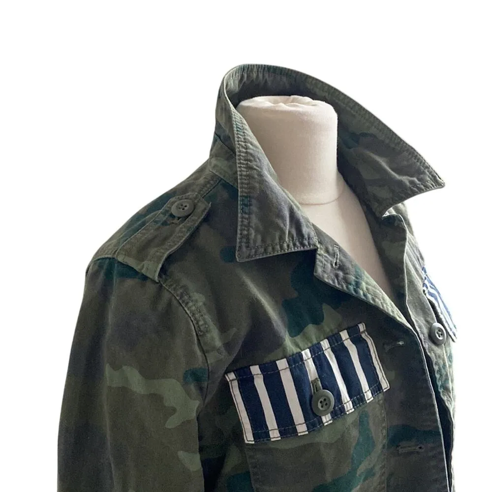 GAP Utility Jacket Womens Sz Small Green Camo Military Field Camouflage Stripes - Image 2