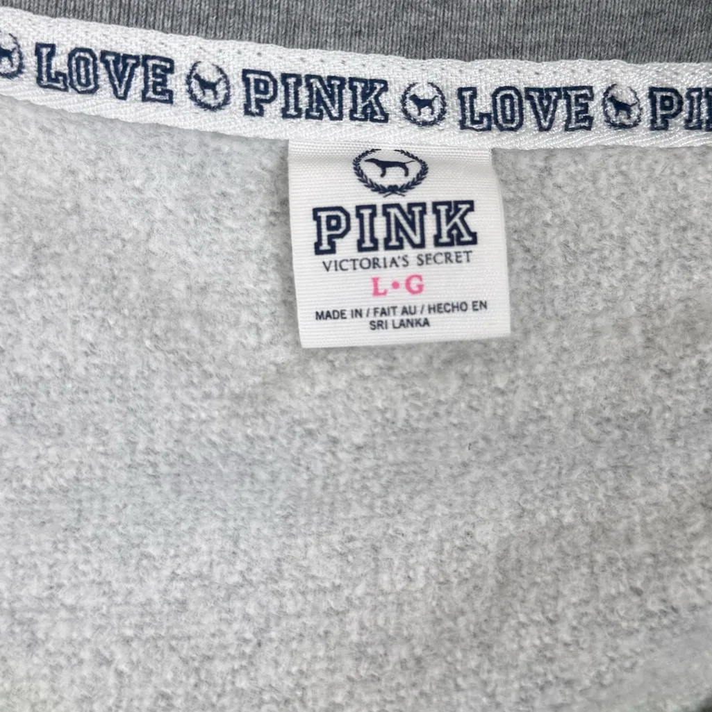 PiNK Victoria’s Secret Heathered Gray LOVE PINK Ling Sleeve N-Neck Sweatshirt L - Image 3
