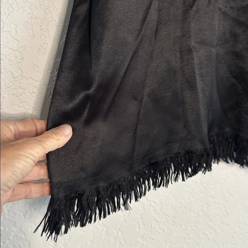 Tina Jo Anthropologie Black Silky Tank Top Fringed Oversized Small Date Night - Image 4