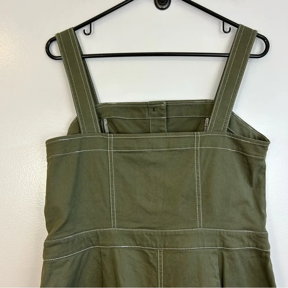 Chelsea28 Army Green Stitch Detail Canvas Sleeveless Button Up Jumpsuit Large - Image 9