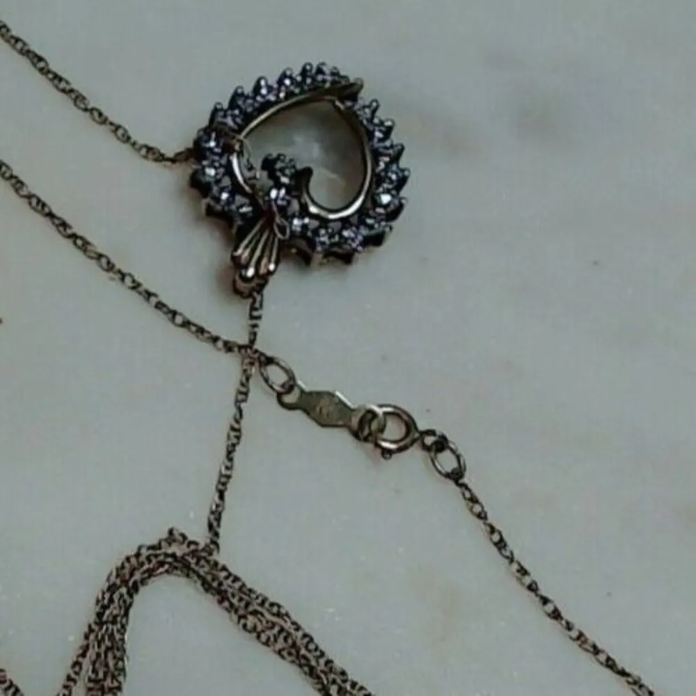 10K Solid Yellow Gold YG Chain JCM Heart Pendant Charm Diamond Necklace - Image 4