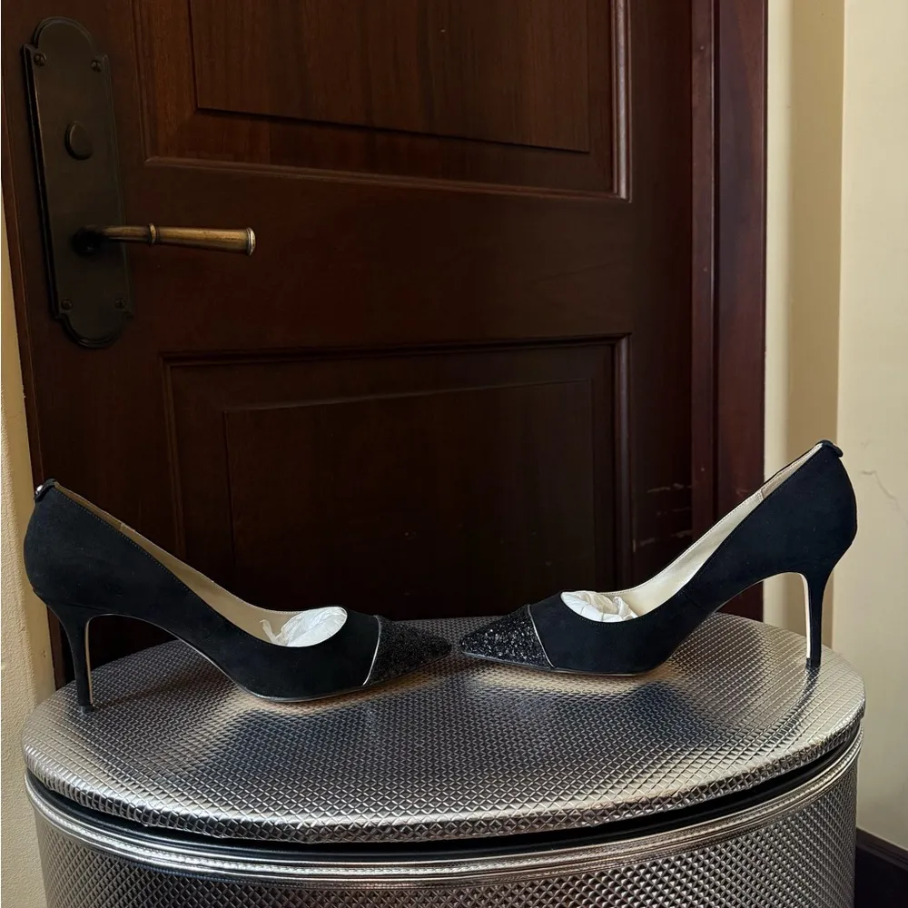 Karen Millen Black Suede Heels with Glitter Toe Cap Size 39~Size 8 NWT Brand New - Image 4