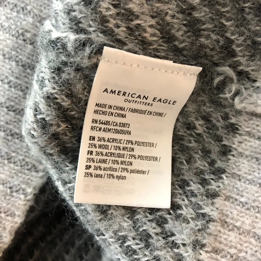 American Eagle Womens Camo Sweater Oversized Pullover Acrylic Round Neck Gray S - Image 4