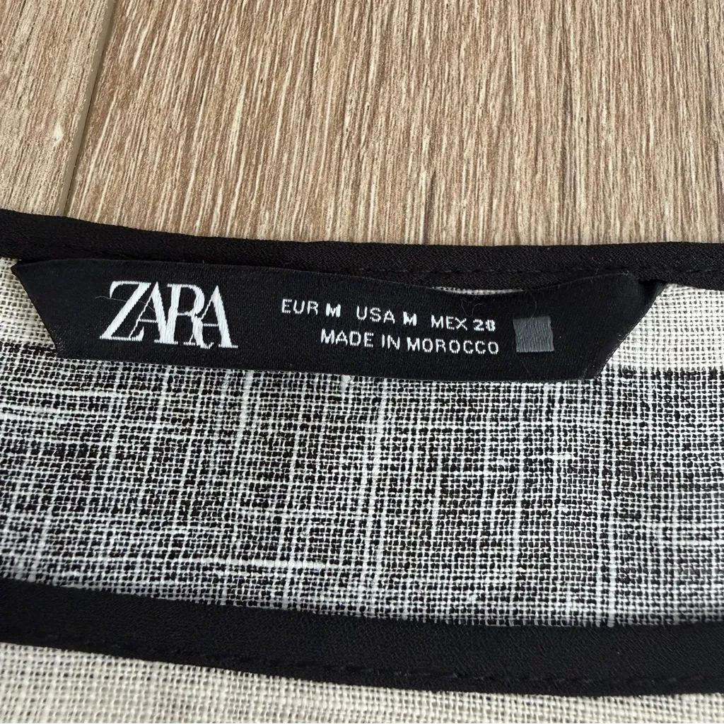 Zara 100% Linen Crispy Striped Top Blouse Women M Roll Tab Kimono Sleeves NWOT - Image 9