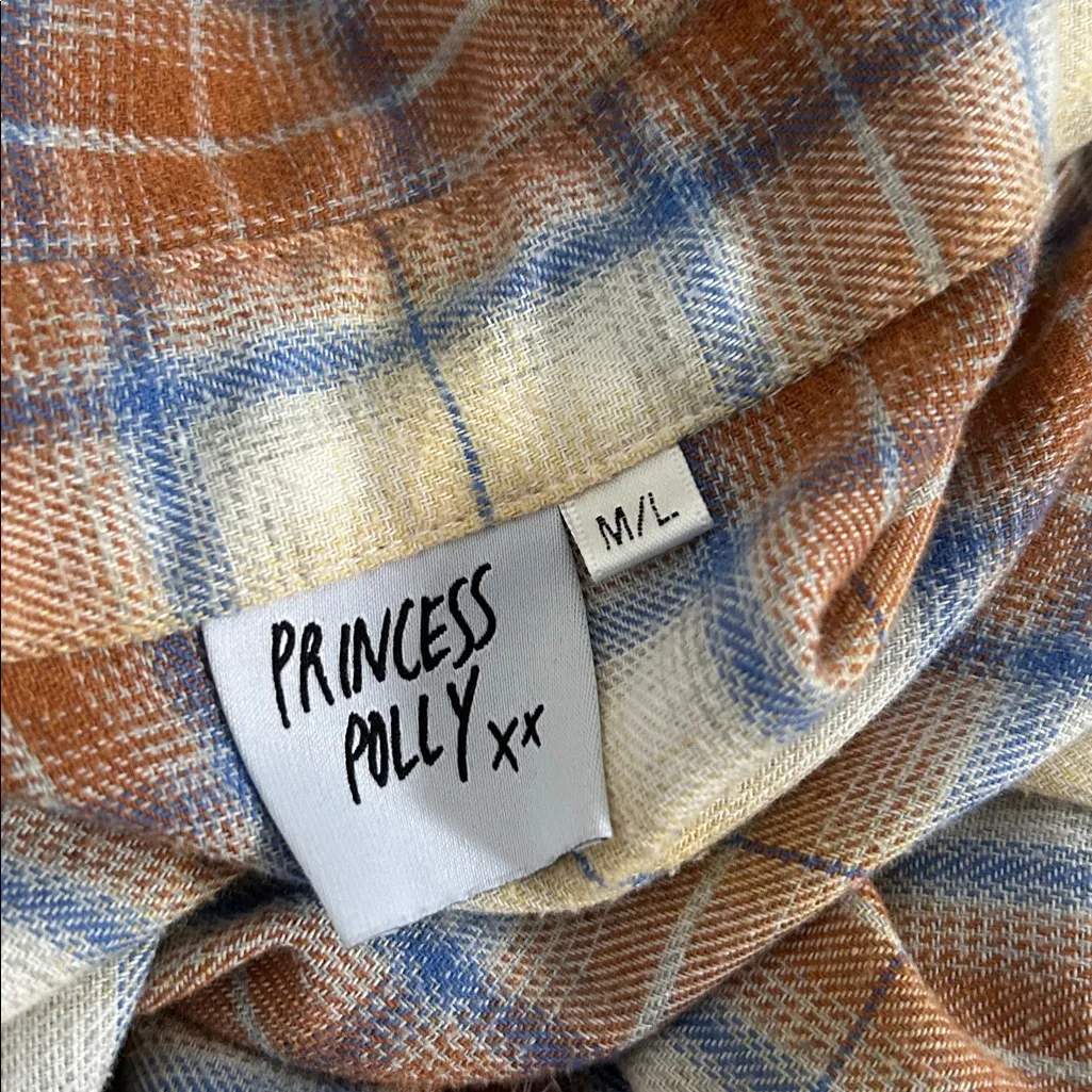 Princess Polly Multicolor Orange/ Blue Plaid Button Down Flannel - Image 5