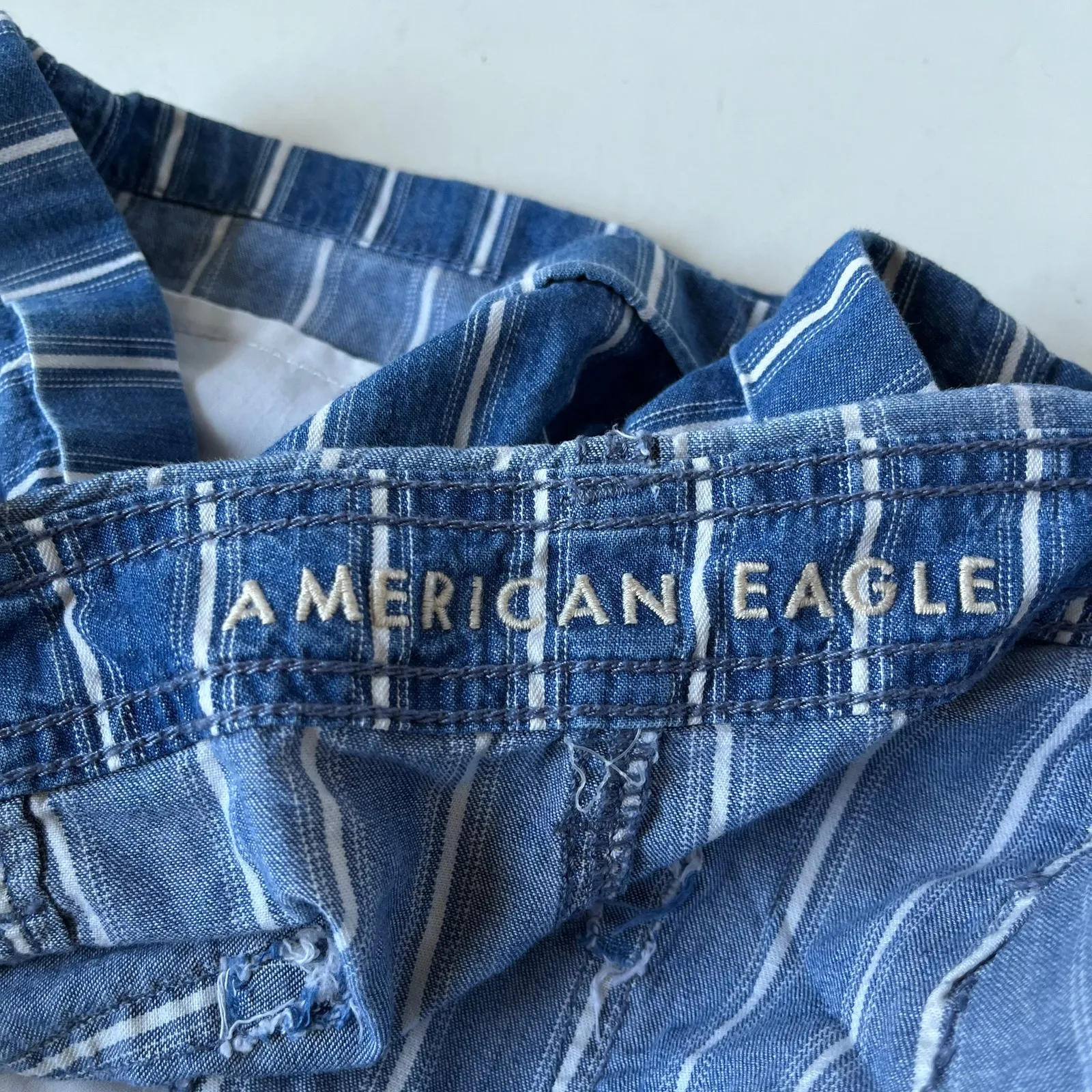American Eagle Striped Jean Womens Shorts Size 6 Y2K Coastal Preppy Paperbag - Image 9