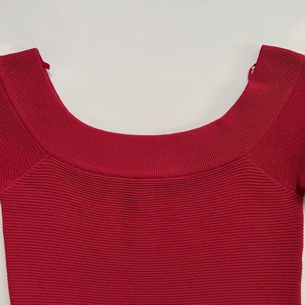 Cupcakes and Cashmere Red Whitley Off The Shoulder Sweater Flounce Dress - Image 5