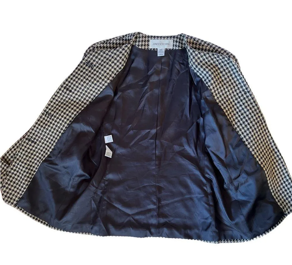 Jones New York vintage black and cream houndstooth tweed collarless wool blazer - Image 4