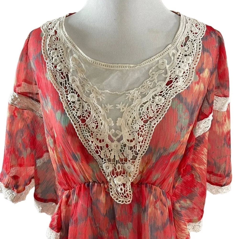 Free People Bohemian Retro 70s Sheer Floral Lace Kimono Top Size XS Summer - Image 9