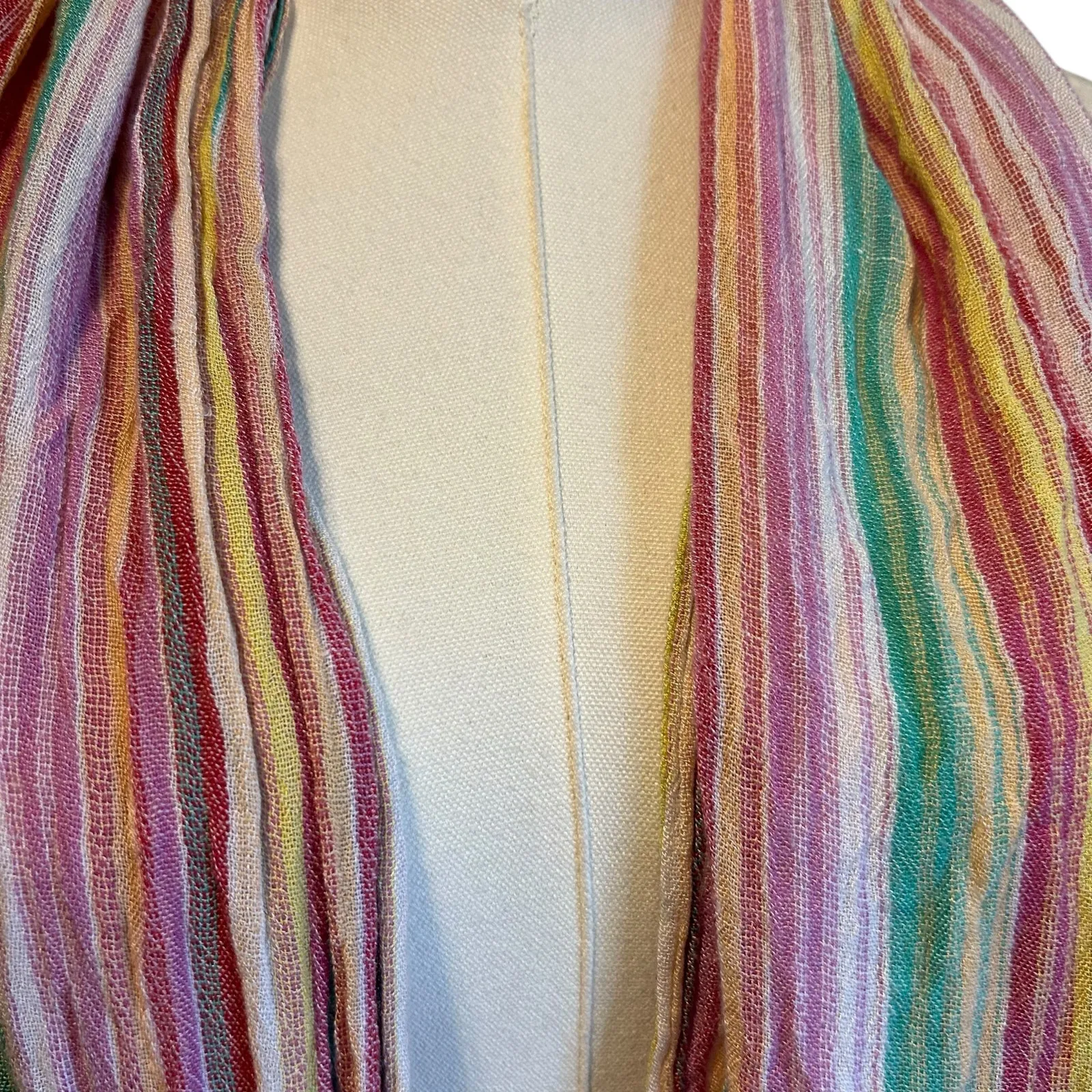 Cejon Scarf Wrap Shawl Multicolor Stripes 100% Rayon Fringe Rectangle India Pink - Image 7