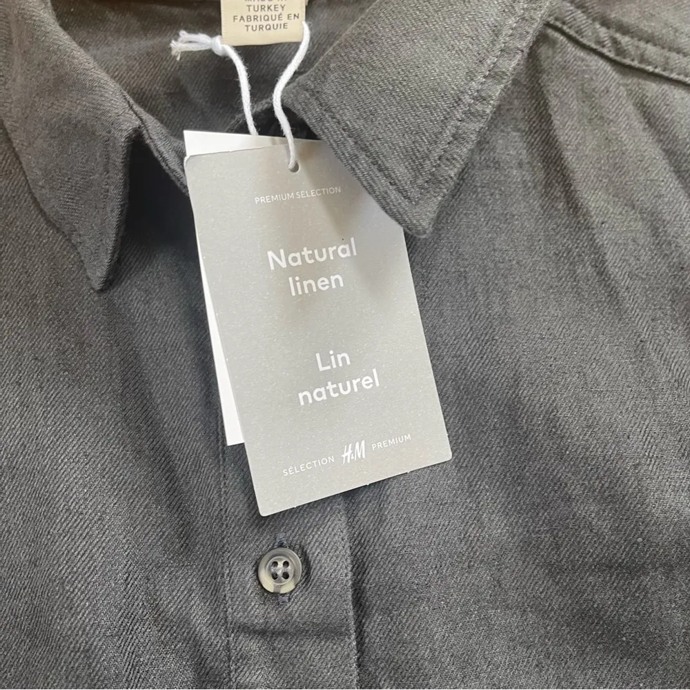 H&M LINEN-BLEND DRESS GREY FRONT BUTTONS SZ US XL - Image 10