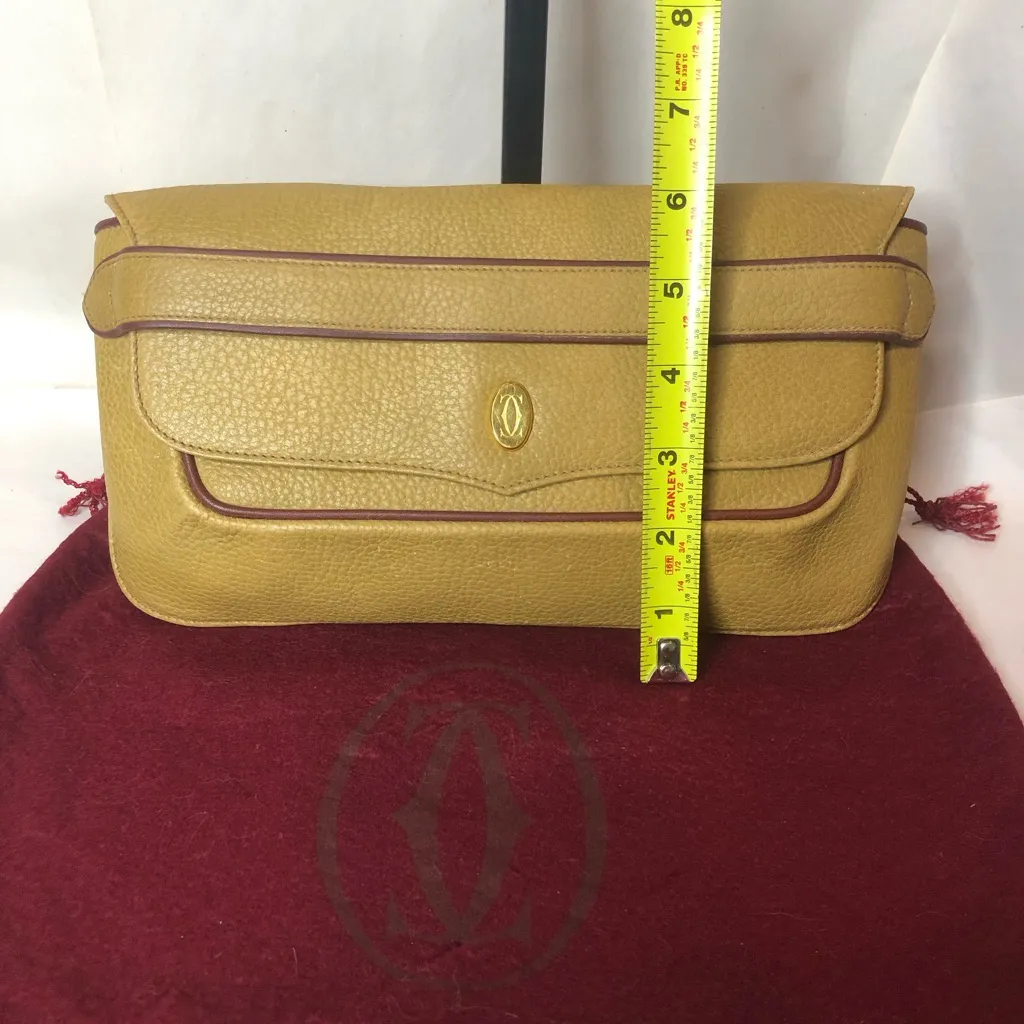 CARTIER Front Flap Clutch In Wine & Golden Tan Tumbled Leather w/ DUST BAG - Image 7